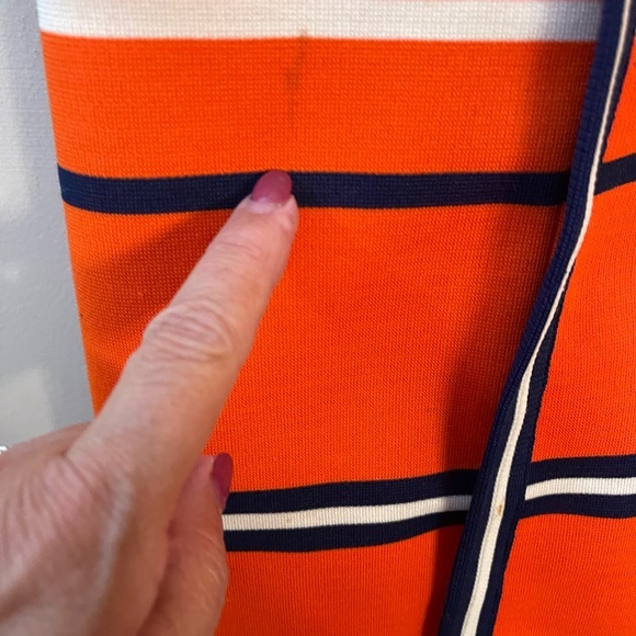 Vintage HERMAN MARCUS Dallas Shift Dress Orange Navy Check - Picture 6 of 11